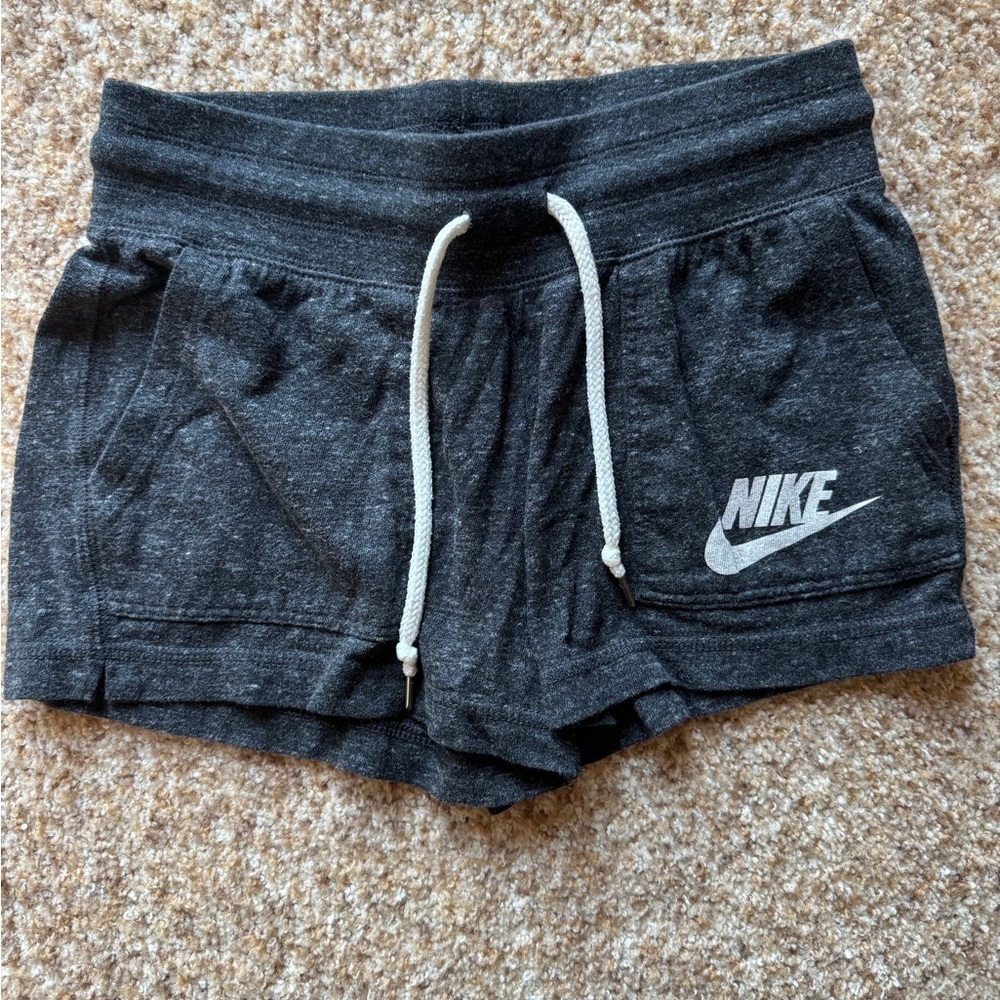 Nike Women’s Dark Gray Athletic Shorts with White Drawstring